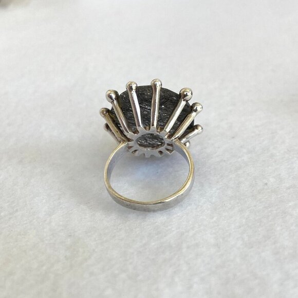 Sterling Silver 925 Large Round Faceted Tourmalated Quartz Cocktail Ring Sz 6.75 - Picture 6 of 16